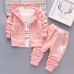 【12M-4Y】Children Clothes Girls 3-piece Rabbit Print Cotton Long-sleeved T-shirt and Pants Hoodie Coat Set - 34220