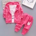 【12M-4Y】Children Clothes Girls 3-piece Rabbit Print Cotton Long-sleeved T-shirt and Pants Hoodie Coat Set - 34220