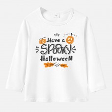 【12M-9Y】Unisex Kids Cotton Stain Resistant Halloween Print Long Sleeve Tee