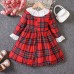 【18M-6Y】Girls Red Plaid Long Sleeve Dress