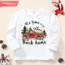 【12M-9Y】Unisex Kids Cotton Stain Resistant Christmas Print Long Sleeve Tee