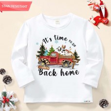 【12M-9Y】Unisex Kids Cotton Stain Resistant Christmas Print Long Sleeve Tee