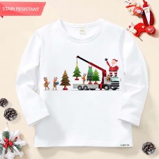 【12M-9Y】Unisex Kids Cotton Stain Resistant Christmas Print Long Sleeve Tee