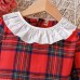 【18M-6Y】Girls Red Plaid Long Sleeve Dress