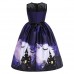 【2Y-11Y】2-piece Girls Multicolor Halloween Print Princess Dress With Hat - 33249