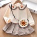 【18M-7Y】Girl 3-piece Doll Collar Sweatshirt And Plaid Pleated Skirt Set With Bag - 34157