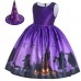 【2Y-11Y】2-piece Girls Multicolor Halloween Print Princess Dress With Hat - 33249