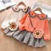 【18M-7Y】Girl 3-piece Doll Collar Sweatshirt And Plaid Pleated Skirt Set With Bag - 34157