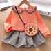 【18M-7Y】Girl 3-piece Doll Collar Sweatshirt And Plaid Pleated Skirt Set With Bag - 34157