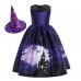 【2Y-11Y】2-piece Girls Multicolor Halloween Print Princess Dress With Hat - 33249