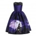 【2Y-11Y】2-piece Girls Multicolor Halloween Print Princess Dress With Hat - 33249