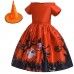 【2Y-11Y】2-piece Girls Multicolor Halloween Print Princess Dress With Hat - 33249