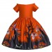 【2Y-11Y】2-piece Girls Multicolor Halloween Print Princess Dress With Hat - 33249