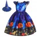 【2Y-11Y】2-piece Girls Multicolor Halloween Print Princess Dress With Hat - 33249