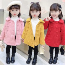 【12M-5Y】Girls Fashionable Solid Color Double-Breasted Tweed Jacket