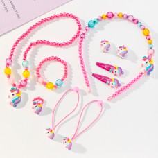 10-Piece Girls Cute Unicorn Hair Bands And Necklace And Rings And Earrings And More Jewelry Set