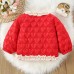 【12M-4Y】Girls Sweet Bow And Ruffle Heart Shape Jacquard Padded Fleece Coat