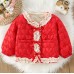 【12M-4Y】Girls Sweet Bow And Ruffle Heart Shape Jacquard Padded Fleece Coat