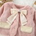 【12M-4Y】Girls Sweet Bow And Pearl Faux Fur Coat