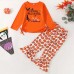 【2Y-9Y】Girl Cute Halloween Print Long Sleeve Tee And Flare Pants Set