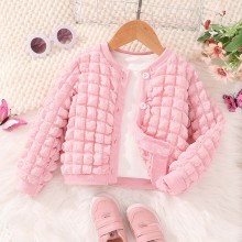 【2Y-7Y】Girl Sweet Solid Color Bubble Plaid Long Sleeve Coat