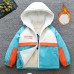 【18M-8Y】Boy Casual Velvet Keep Warm Letter Print Colorblock Hooded Jacket