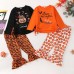 【2Y-9Y】Girl Cute Halloween Print Long Sleeve Tee And Flare Pants Set