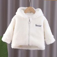 【12M-4Y】Girl Cute Lamb Fleece Keep Warm Letter Embroidered Hooded Coat