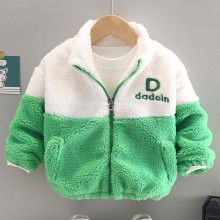 【12M-4Y】Boy Casual Lamb Fleece Keep Warm Letter Embroidery Colorblock High Neck Coat