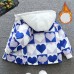 【18M-8Y】Girl Casual Velvet Keep Warm Heart-shaped Plaid Star Print Colorblock Hooded Jacket