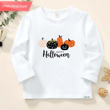 【12M-9Y】Unisex Kids Cotton Stain Resistant Halloween Cartoon Print Long Sleeve Tee