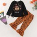 【2Y-9Y】Girl Cute Halloween Print Long Sleeve Tee And Flare Pants Set