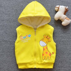 【12M-4Y】Girl Cute Velvet Keep Warm Giraffe Print Hooded Vest Coat
