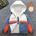 【18M-8Y】Boy Casual Velvet Keep Warm Letter Print Colorblock Hooded Jacket