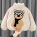 【12M-5Y】Unisex Cute Lamb Fleece Velvet Keep Warm Bear Embroidery High Neck Coat