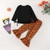 【2Y-9Y】Girl Cute Halloween Print Long Sleeve Tee And Flare Pants Set