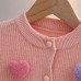 【18M-6Y】Girls Heart Applique Long Sleeve Sweater Cardigan