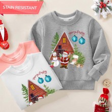 【12M-9Y】Unisex Kids Cotton Stain Resistant Christmas Print Long Sleeve Sweatshirt