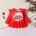 【3M-18M】3-piece Baby Girl Red Christmas Print Long Sleeve T-shirt And Pants Set With Hairband